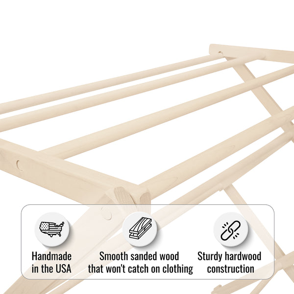 Pennsylvania Woodworks X-Large Flat Top Clothes Drying Rack: Solid Maple Hard Wood Laundry Rack for Sweaters, Blouses, Lingerie & More, Durable Folding Drying Rack, Made in USA, No Assembly Needed - Pennsylvania Woodworks