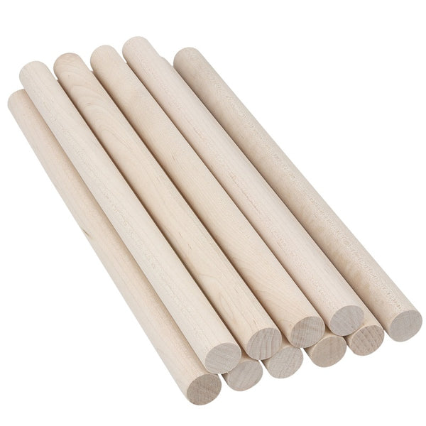 Maple Wooden Dowel Rods | 3/4 x 12 Inch Wood Dowels, 10 Pack | Solid Hardwood Sticks for Crafting, Macrame, DIY & More | Sanded Smooth, Kiln Dried, White, Unfinished by Pennsylvania Woodworks - Pennsylvania Woodworks