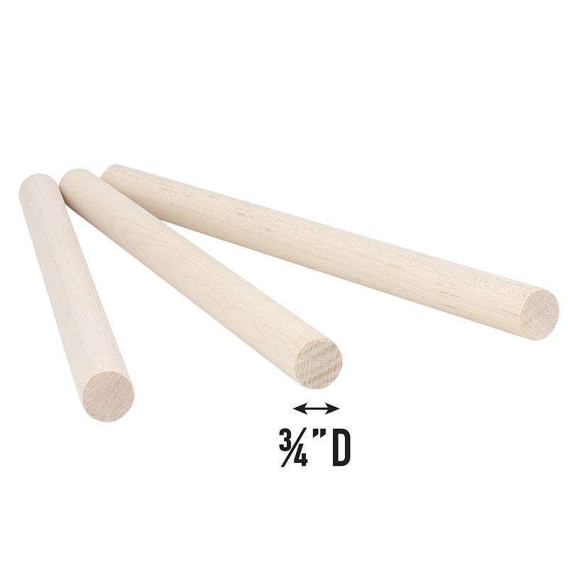 Maple Wooden Dowel Rods | 3/4 x 12 Inch Wood Dowels, 10 Pack | Solid Hardwood Sticks for Crafting, Macrame, DIY & More | Sanded Smooth, Kiln Dried, White, Unfinished by Pennsylvania Woodworks - Pennsylvania Woodworks
