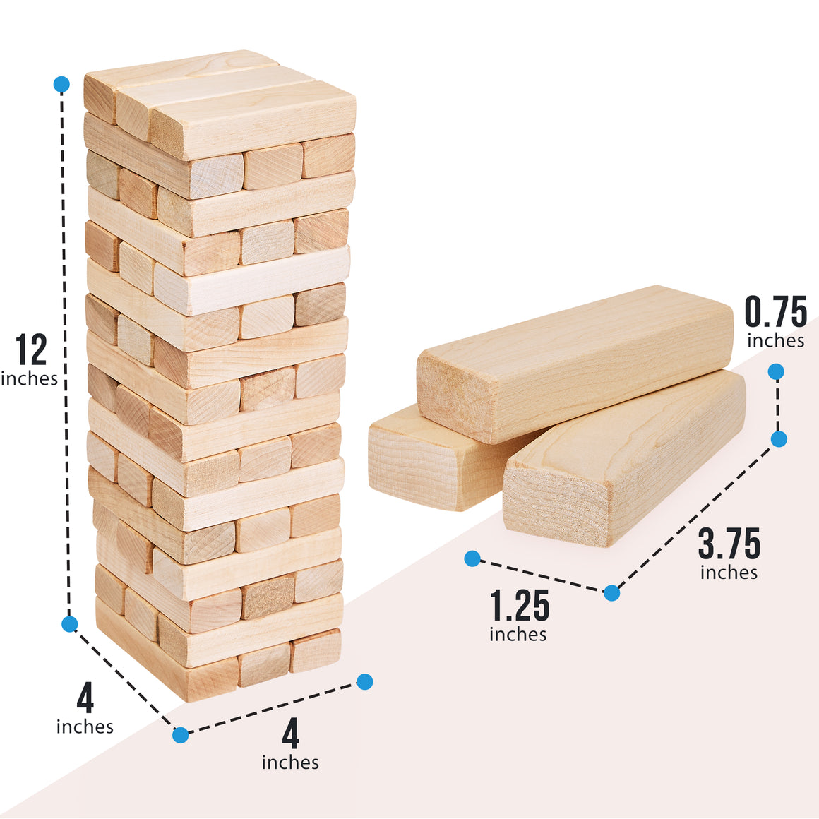 Pennsylvania Woodworks Maple Tumble Tower Game - Heavy Duty Timber Tower Wooden Block Set - Stackable Hardwood Blocks - Tabletop & Outdoor Family Games - Pennsylvania Woodworks